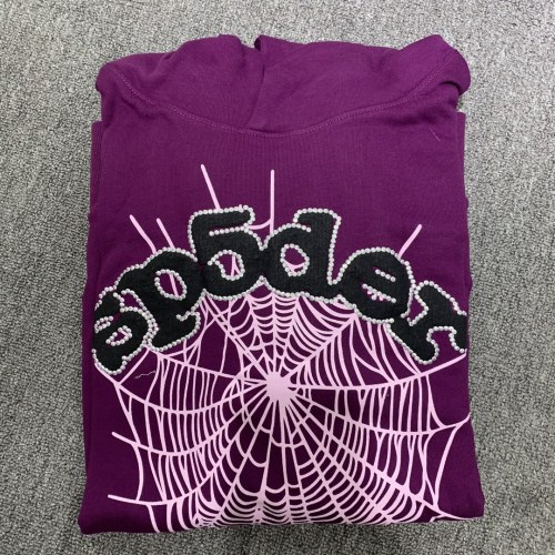 Three-dimensional foam letters spider web hoodie purple