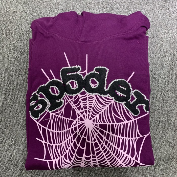 Three-dimensional foam letters spider web hoodie purple