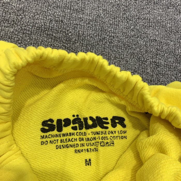 Flocked letters spider web print children's hoodie pants set yellow