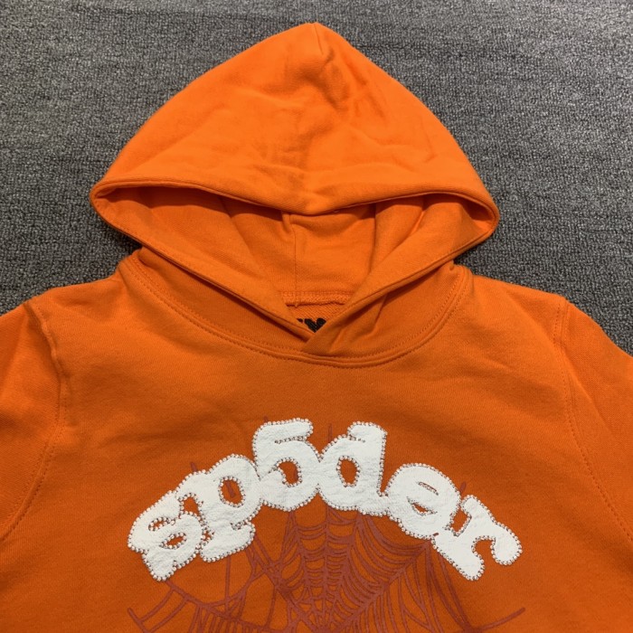 Flocked letters spider web print children's hoodie pants set orange