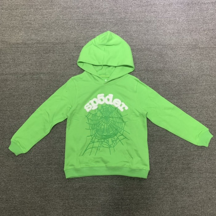 Flocked letters spider web print children's hoodie pants set green