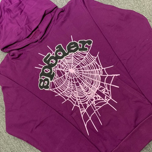 Three-dimensional foam letters spider web hoodie purple