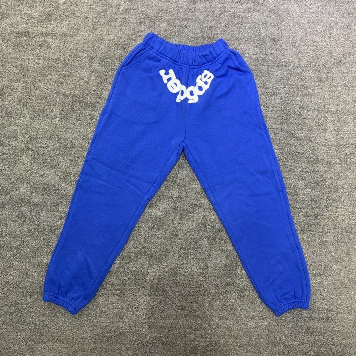 Flocked letters spider web print children's hoodie pants set blue