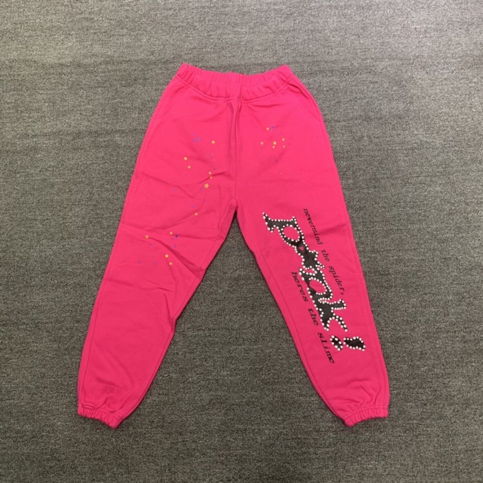 Black letters spider web print children's hoodie pants set pink