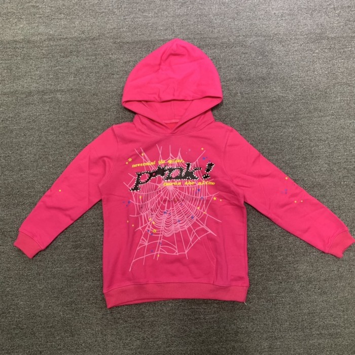Black letters spider web print children's hoodie pants set pink