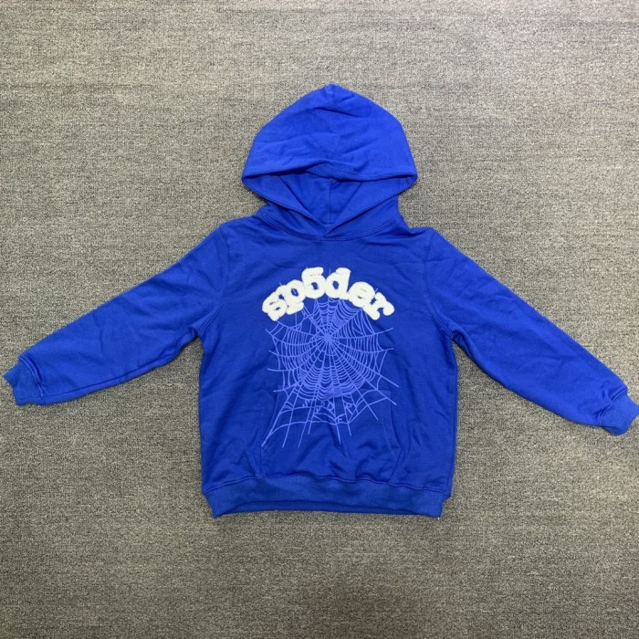 Flocked letters spider web print children's hoodie pants set blue