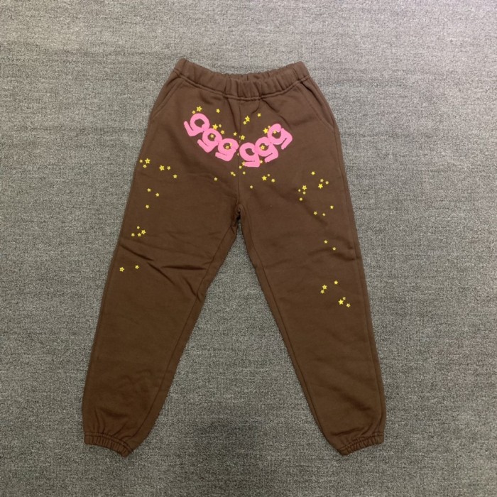 555 red spider web print children's hoodie pants set brown