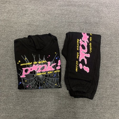 [50% Off]Pink letters spider web print children's sweatshirt pants set black 21996705