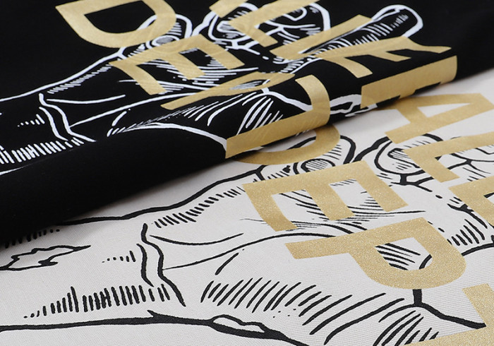 [buy more save more]  Slogan gesture foil letter print loose round neck tee 2 colors