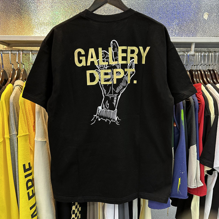 [buy more save more]  Slogan gesture foil letter print loose round neck tee 2 colors