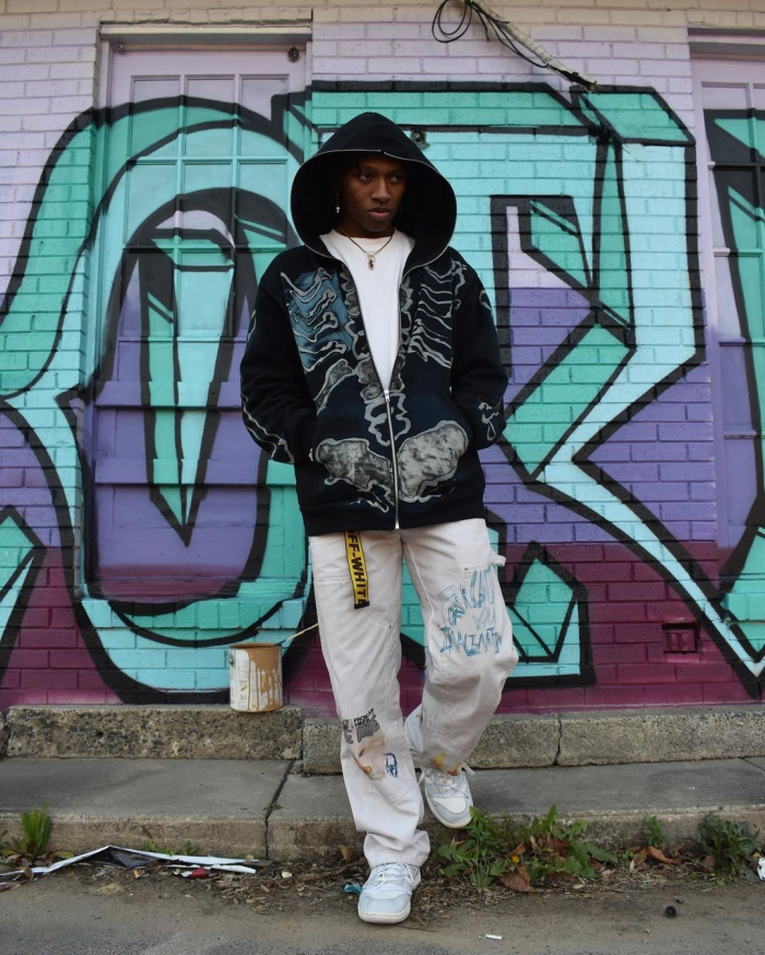 Skull pattern print zipper sweatshirt hoodie