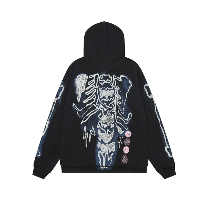 Skull pattern print zipper sweatshirt hoodie