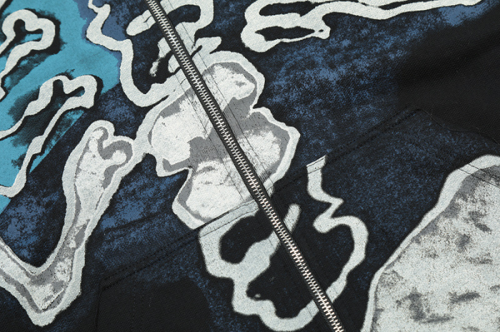 Skull pattern print zipper sweatshirt hoodie