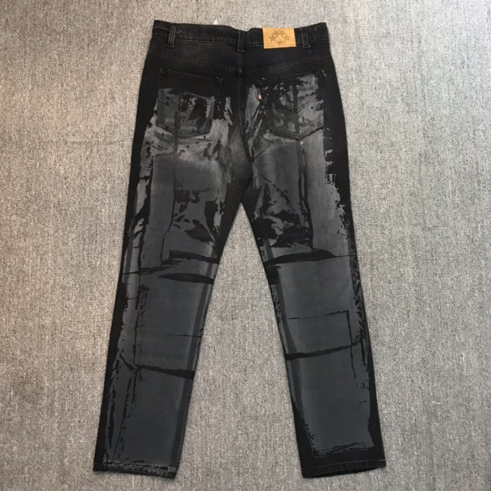 Retro black and white letters cracked pulp print jeans