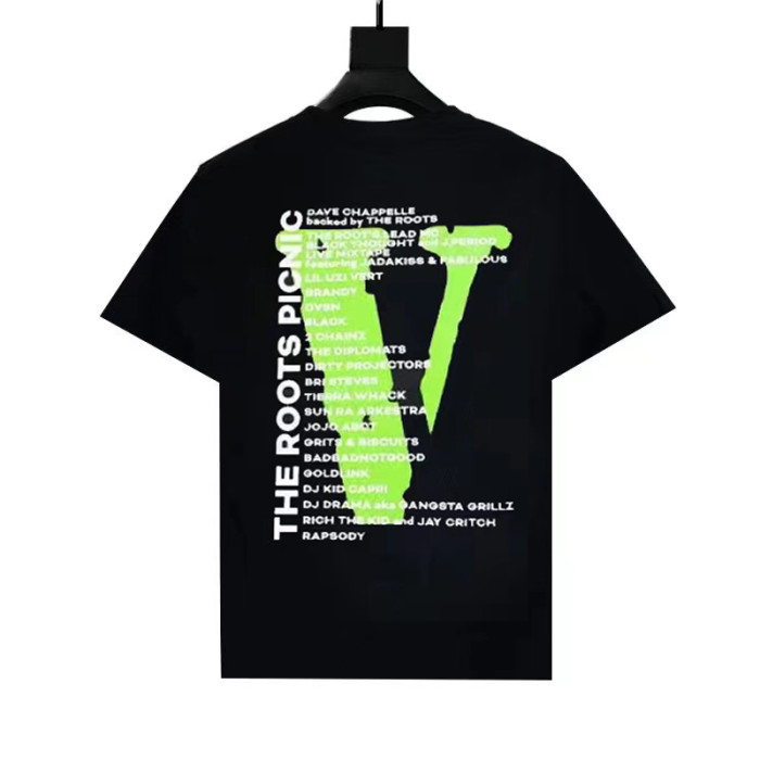 Large V fluorescent green small cracked letter foam print tee