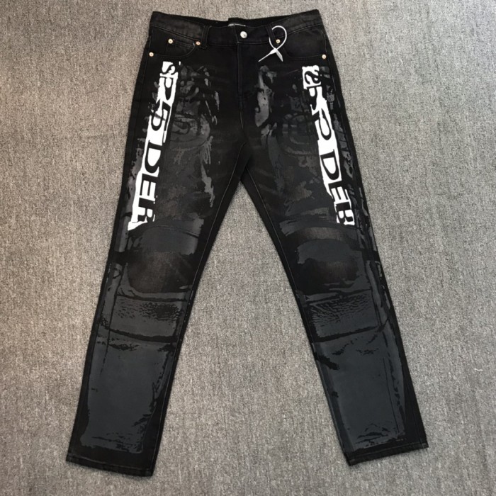 Retro black and white letters cracked pulp print jeans