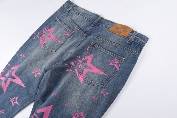 Dazzling five-point  star printed jeans