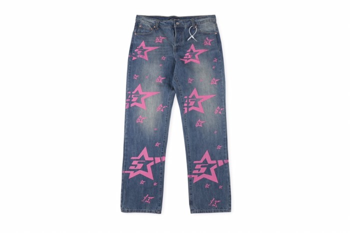 Dazzling five-point  star printed jeans