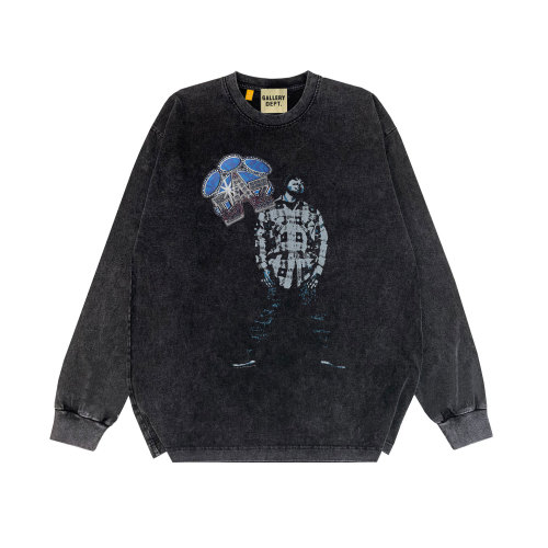 Crown character stage print washed long sleeve T-shirt