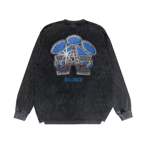 Crown character stage print washed long sleeve T-shirt