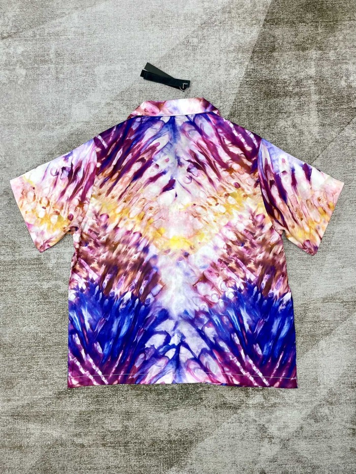 1:1 quality version Colorful tie-dye silk short sleeve shirt