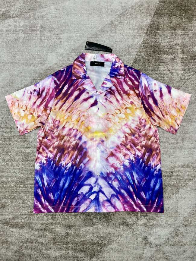 1:1 quality version Colorful tie-dye silk short sleeve shirt