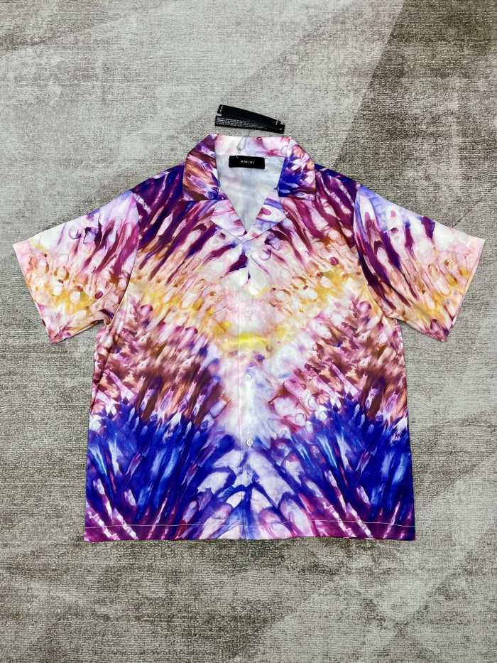 1:1 quality version Colorful tie-dye silk short sleeve shirt