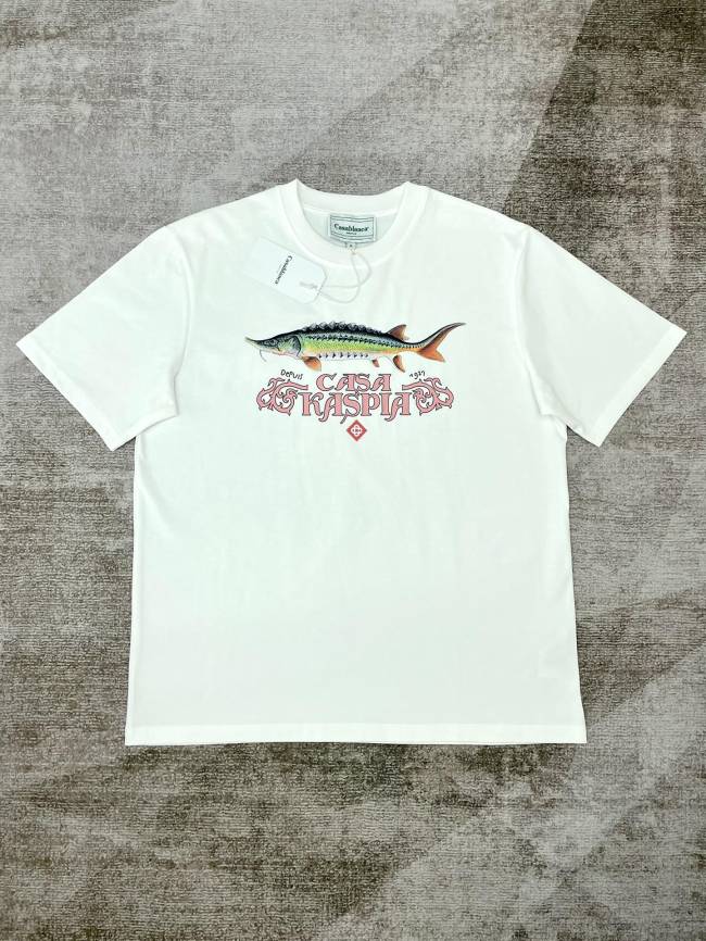 1:1 quality version Pink letters tropical fish print short sleeve tee