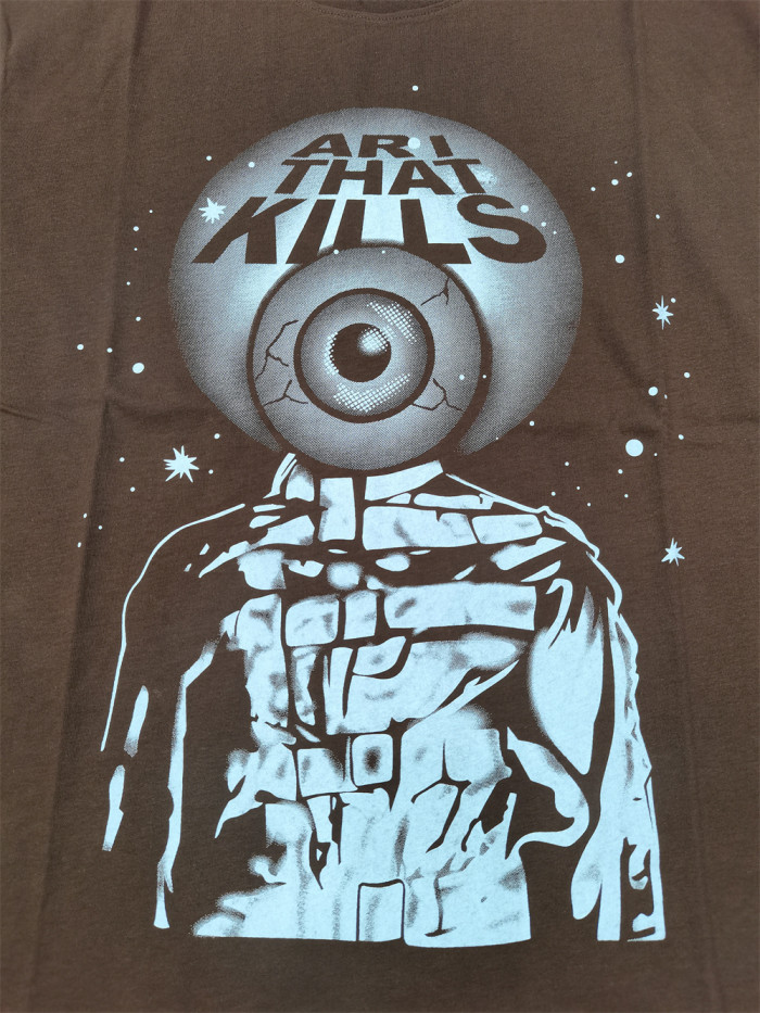 [buy more save more]  Eyeball made vintage print casual tee black curry