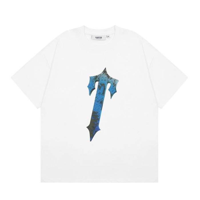 Trendy steel plate oblique T-print short tee 2 colors