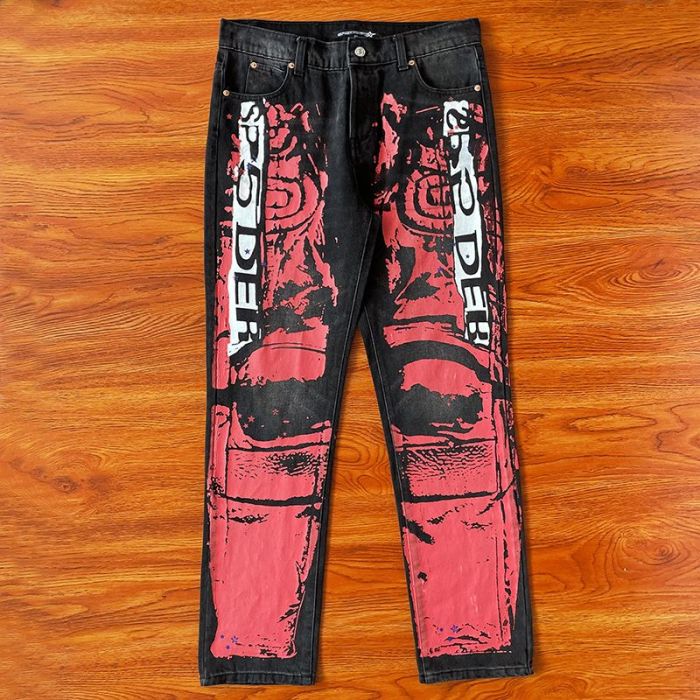 Retro black and white letters cracked pulp print jeans