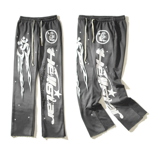 [Buy more Save more]Gray Mud Print Vintage Flared Pants