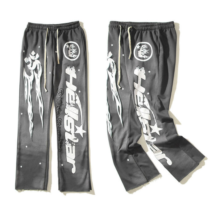 [Buy more Save more]Gray Mud Print Vintage Flared Pants