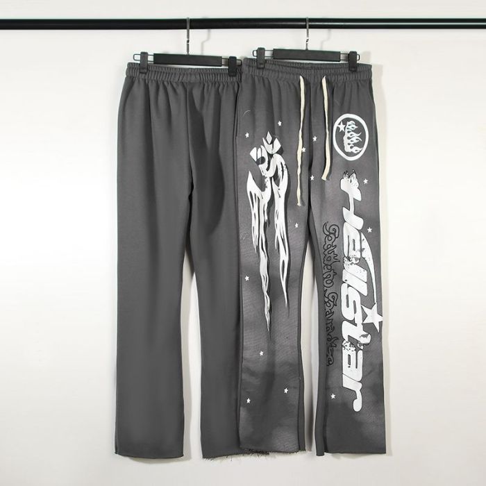 [Buy more Save more]Gray Mud Print Vintage Flared Pants