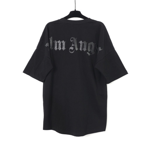 Black Paint Reflective Letter Print Short Sleeve