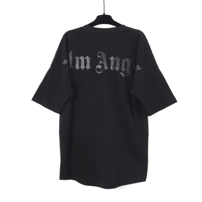 Black Paint Reflective Letter Print Short Sleeve