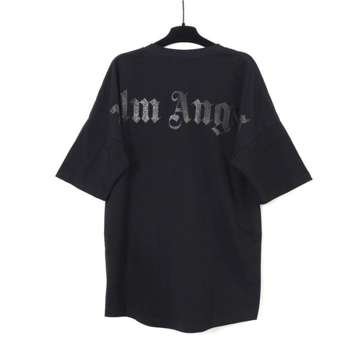 Black Paint Reflective Letter Print Short Sleeve