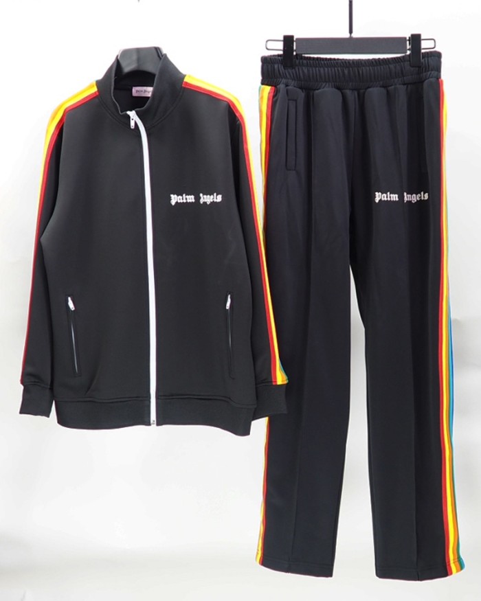 [50% Off]Palm Angels Rainbow stripe tracksuit sport pants black & white 22774243