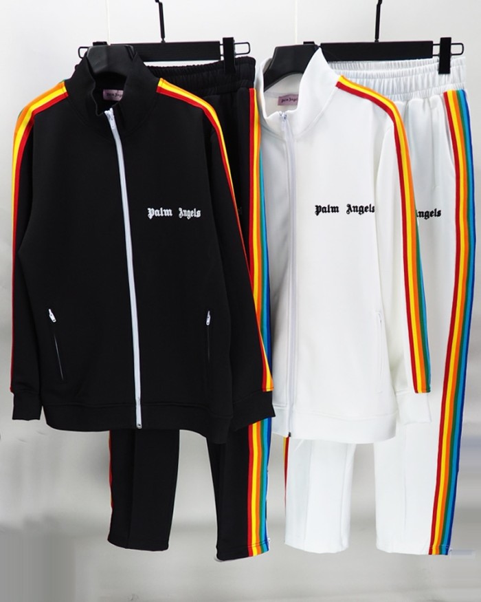 [50% Off]Palm Angels Rainbow stripe tracksuit sport pants black & white 22774243
