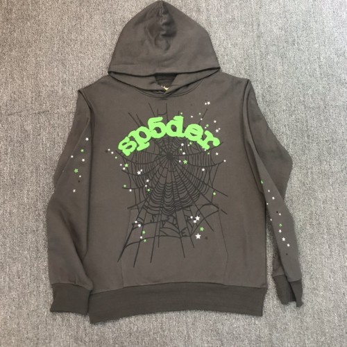 Green Foam Letter Spiderweb Print Hoodie