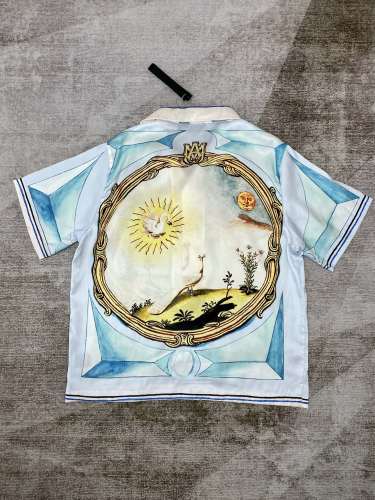1:1 quality version Peacock and Swan Silk Print Short Sleeve Shirt