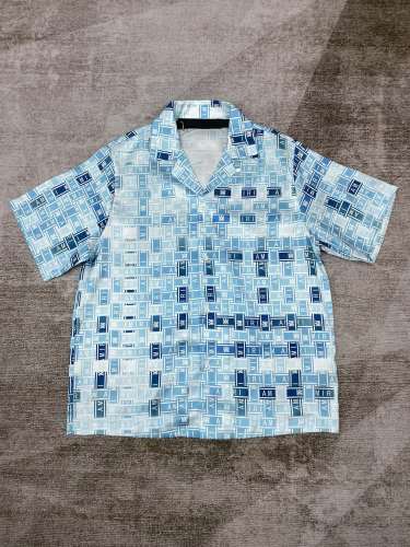1:1 quality version Blue and White Checkerboard Print Short Shirt & Shorts set