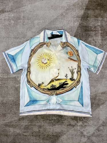 1:1 quality version Peacock and Swan Silk Print Short Sleeve Shirt