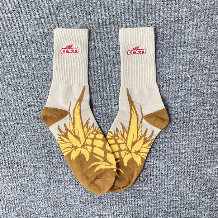 [buy more save more] Pineapple Cashew Flower Athletic Mid-Calf Socks