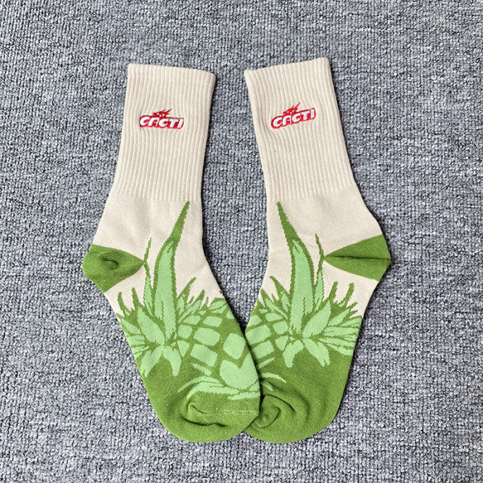 [buy more save more] Pineapple Cashew Flower Athletic Mid-Calf Socks