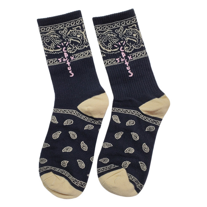[buy more save more] Pineapple Cashew Flower Athletic Mid-Calf Socks