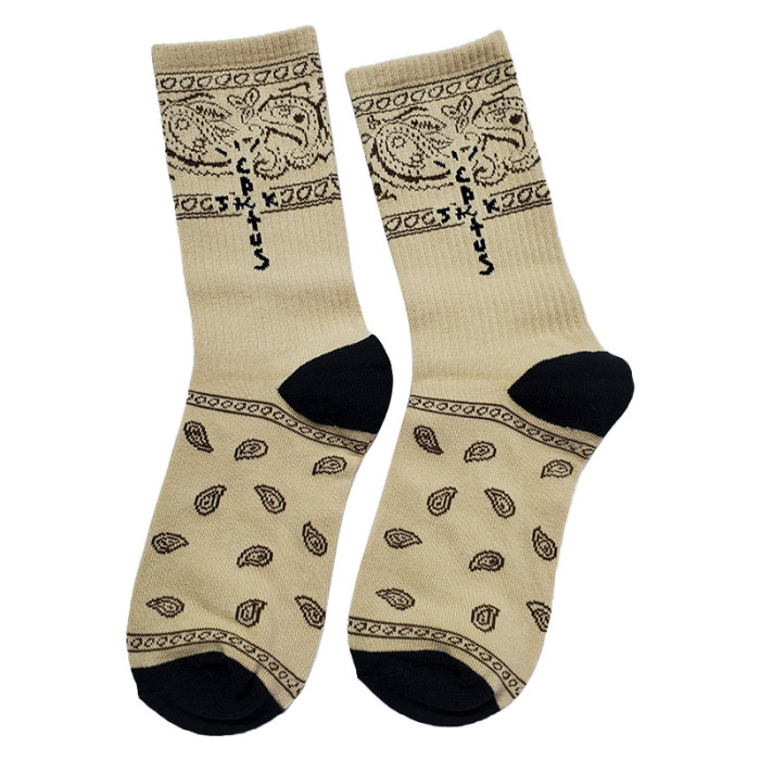 [buy more save more] Pineapple Cashew Flower Athletic Mid-Calf Socks