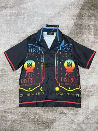 1:1 quality version Printed short sleeve with silk and black background  shirt