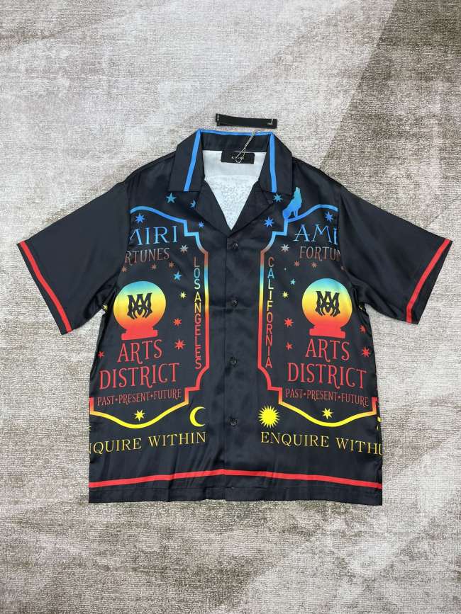 1:1 quality version Printed short sleeve with silk and black background  shirt