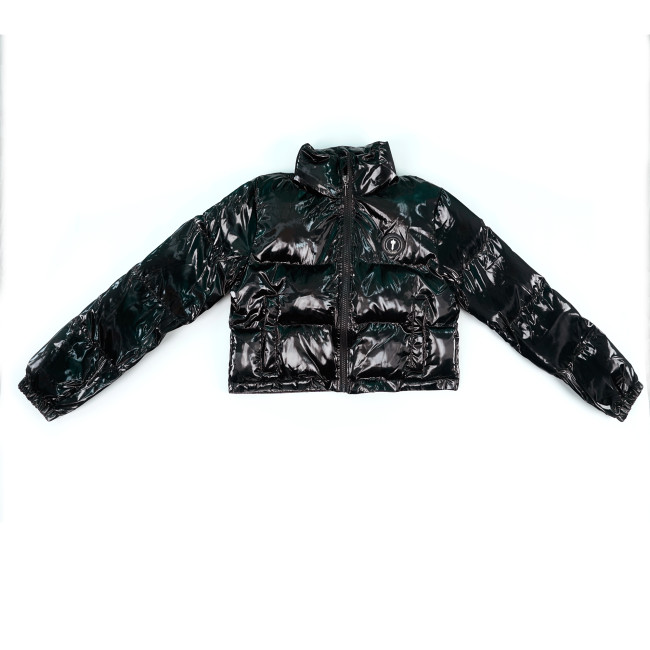 1:1 quality version Black Short Glossy Down Jacket for girls